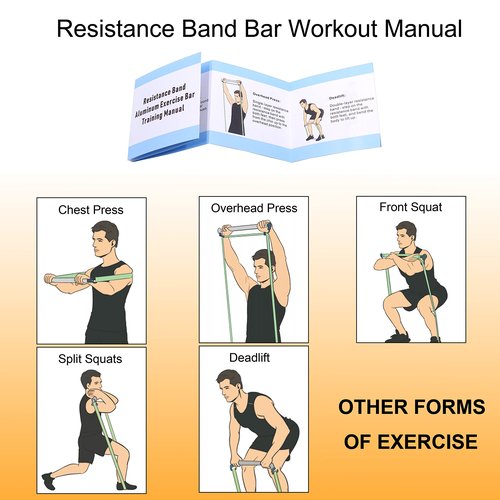 J Bryant Fitness Resistance Band Exercise Bar Large Hook 21.6" Length Heavy Duty Bar Squats Full Body Strength Training Portable Home Workout Equipment