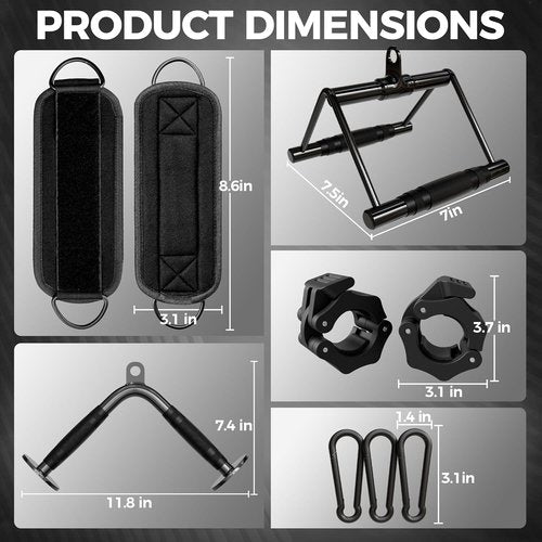 Mikolo Heavy-Duty Cable Attachments Set - LAT Pulldown, V Bar, Double D Handle & Ankle Straps for Home Gym