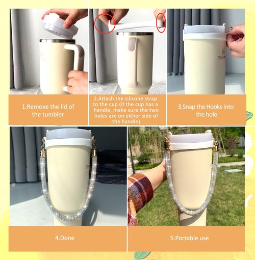 DLDXGXNR Glitter Handle for Stanley Cup Accessories - Diamond Stanley Tumbler Carrier with Strap Bling Water Bottle Handle Strap(White)