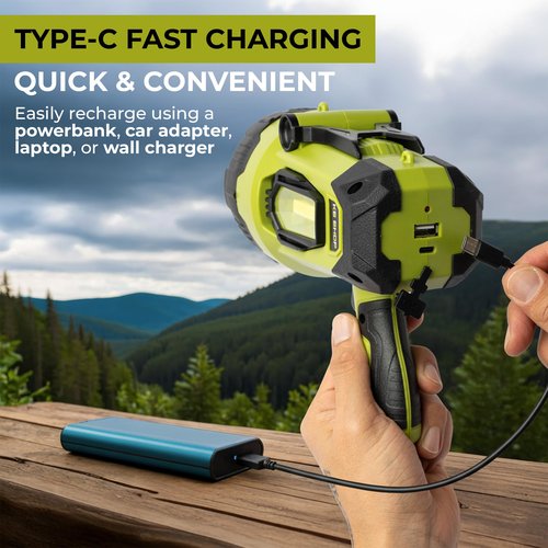 Camping Lantern Rechargeable - Led Spotlight Flashlight 90,000LM With 10,000mAh (6 To 12 Hours Of Runtime) - Usb-c Fast Charging- Outdoor Handheld Spotlight For Camping, Flash Lights For Emergency