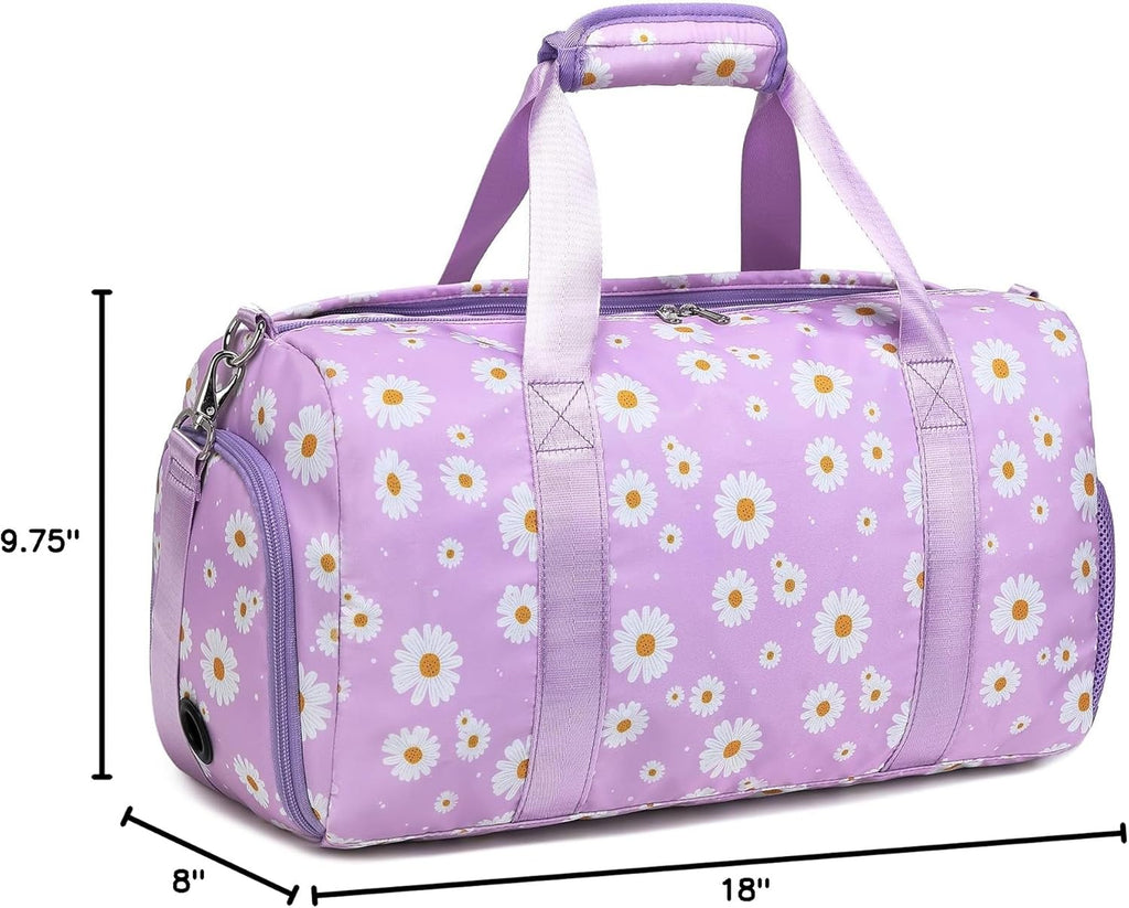Skiennix Duffle Bag - Purple Daisy Dance Gym Bag with Wet & Shoe Compartments | Perfect for Travel & Sleepovers