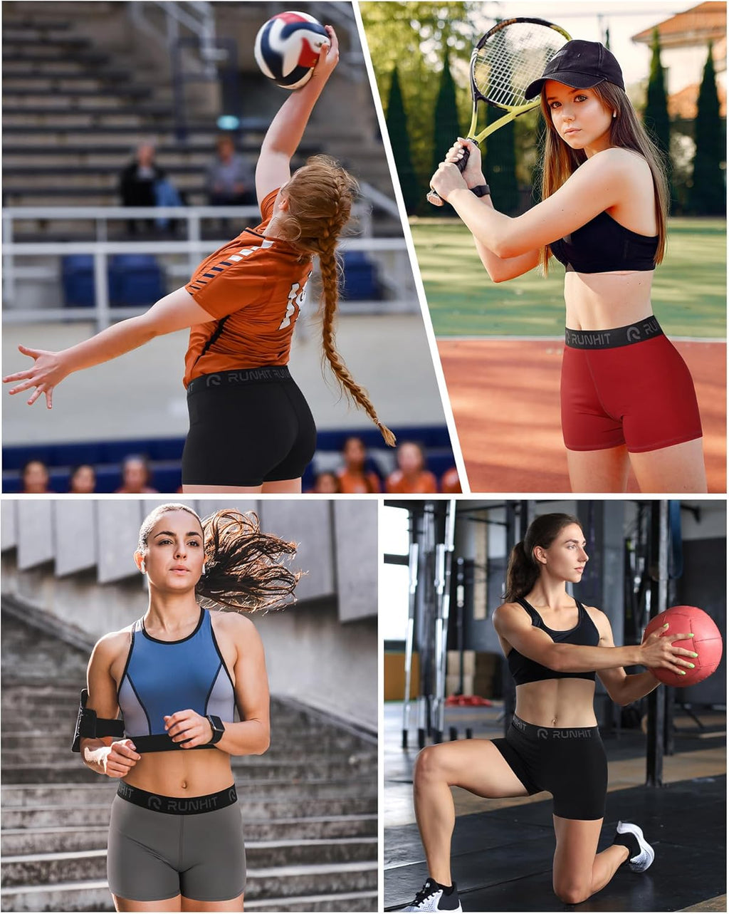 Runhit 3" Volleyball Shorts - Women's Compression Spandex Shorts | 3-Pack Athletic Yoga Gym Wear