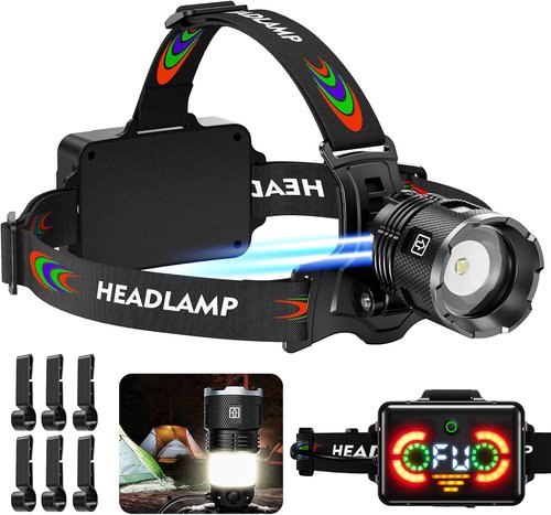 **Skiennix 220000 Lux Bright Camping Headlamp - 17 Modes, Motion Sensor, IP65 Waterproof, 125° Angle**