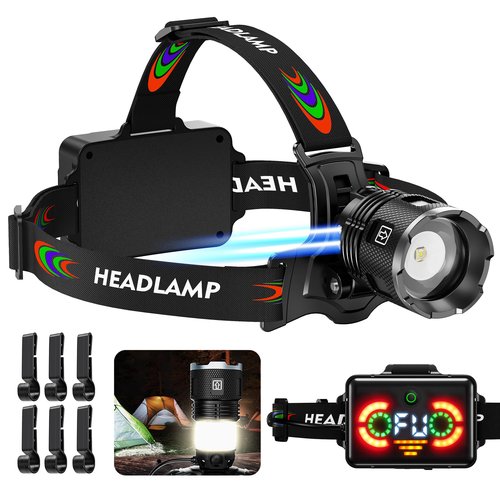 FixLiburt 17000 Lux Bright Camping Headlamp Function 17 Modes Motion Sensor Adjustable Focus, 95H Standby IP65 Waterproof, 125°Angle Head Lamp for Fishing Hiking Bike Hardhat