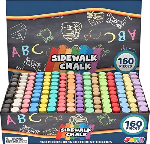 JOYIN 160 PCS Sidewalk Chalk Set | Non-Toxic, Washable Jumbo Chalk in 16 Vibrant Colors for Outdoor Art
