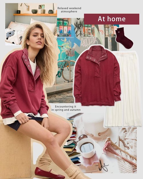 Gacaky Oversized Sweatshirt for Women - Casual Long Sleeve Button Henley Neck Top in Stylish Design