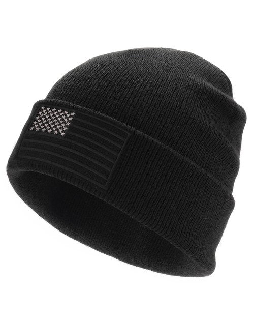 FURTALK American Flag Embroidered Beanie for Men Women Winter Hat Knitted Unisex Skull Cap Black