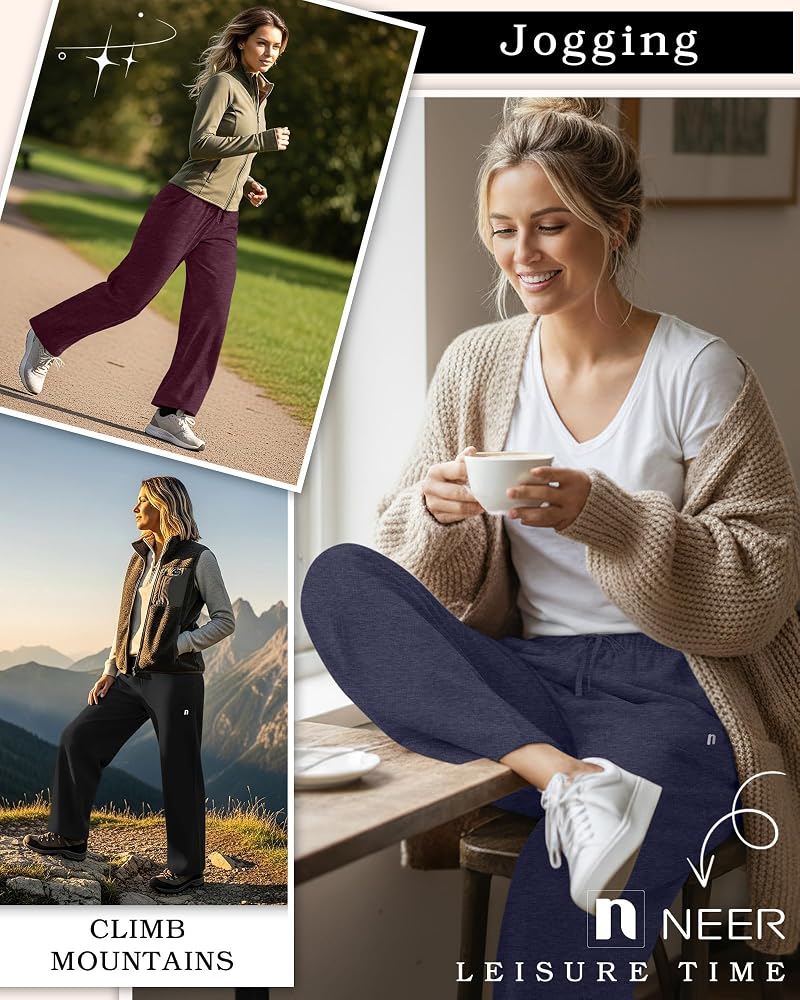 Neer 3 Pack Women's Wide Leg Sweatpants with Pockets - Black, Wine, Midnight Blue