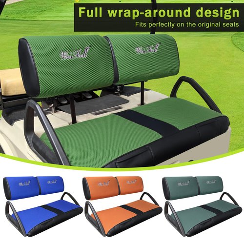 WEIMELL Golf Cart Seat Covers Fit Club Car DS Pre-2000 Front Seat Covers for Regular Cushions Breathable Thicken Mesh with Vinyl Leather No Nail Gun Easy to Install Black & Green