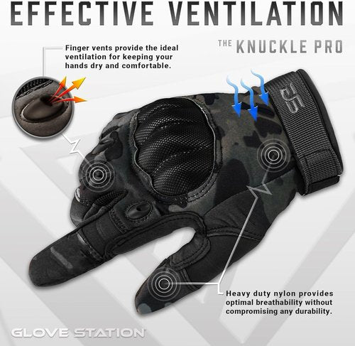 Glove Station Touchscreen Utility Gloves for Men - Hard Knuckle Protection for Motorcycle & Outdoor Work | Black Multicam, Small