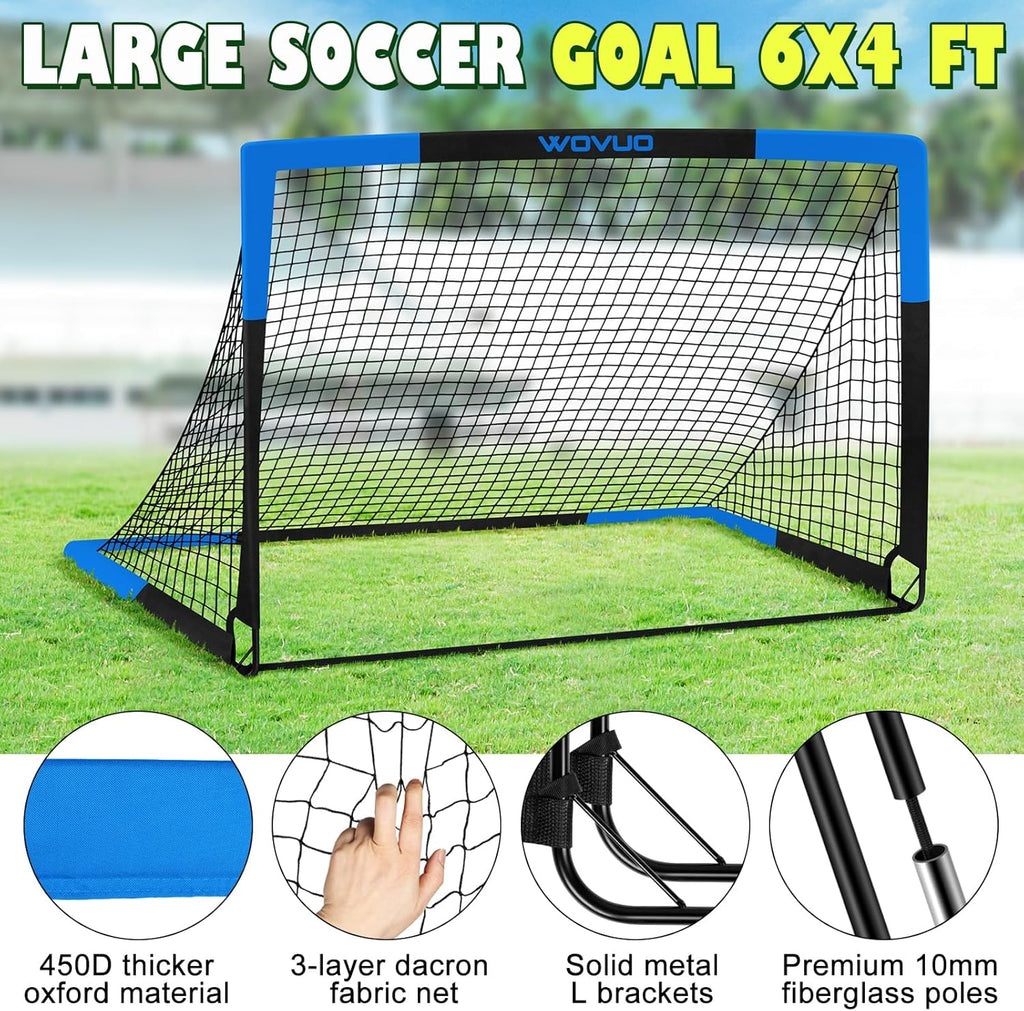 Skiennix Kids Soccer Goals - Portable 6x4 ft Training Set with Target, Ball & Cones for Ages 3-14