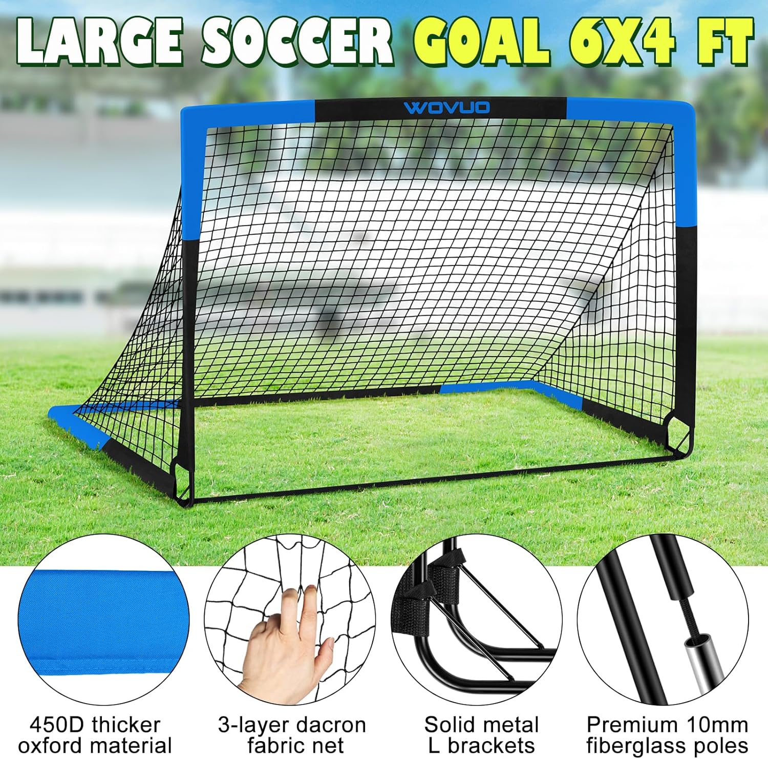 Skiennix Kids Soccer Goals - Portable 6x4 ft Training Set with Target, Ball & Cones for Ages 3-14