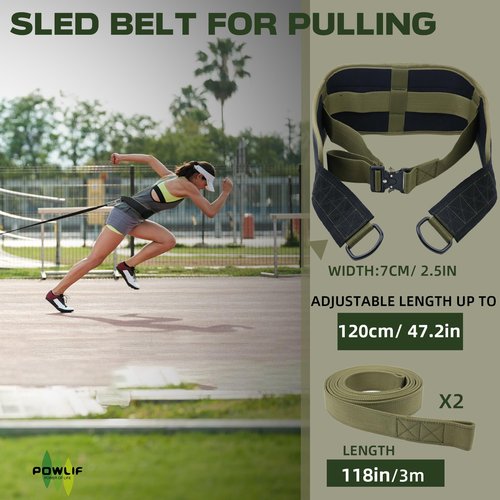 POWLIF Sled Pulling Belt, Adjustable Weight Belt for Pulling with 2 Pulling Straps, Belt for Sled Pulling (One Size)