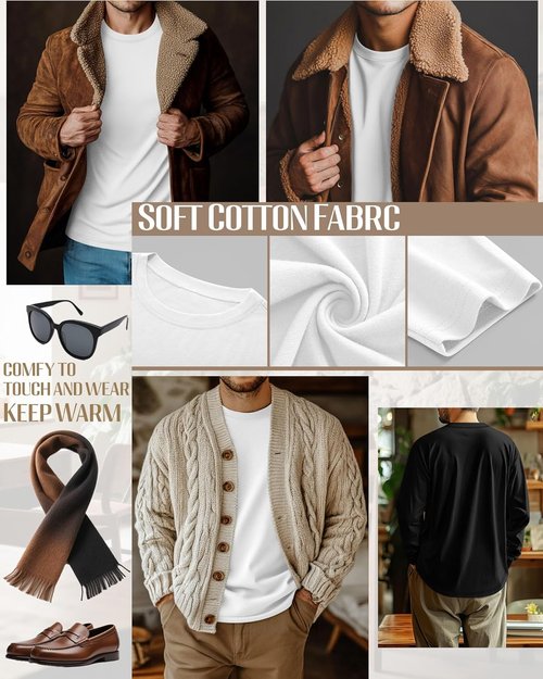 Neer Men's Big & Tall Cotton Long Sleeve Crewneck Shirts - 4 Pack Casual Tees in Plus Sizes