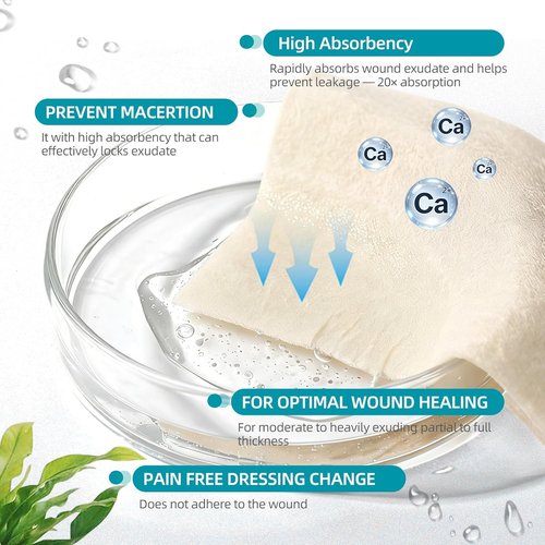 Dimora Calcium Alginate Wound Dressing - Soft, Highly Absorbent 4'' x 4'' Sterile Bandages | 20 Count