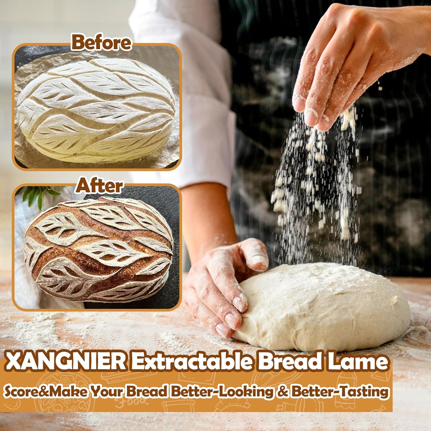 XANGNIER Bread Lame Dough Scoring Tool - Extractable & Magnetic with 5 Razor Blades | Perfect for Sourdough Baking