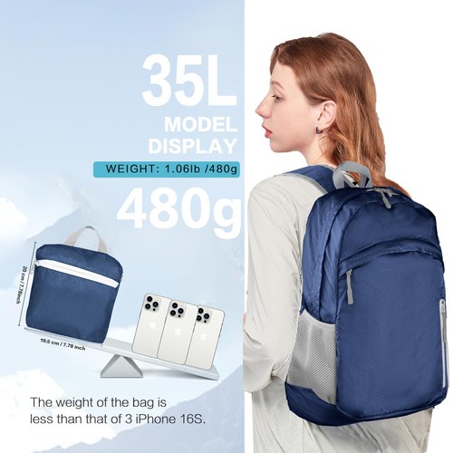 Waterproof Foldable Backpack Dry Storage Lightweight Daypack 35L Outdoor Backpack for Beach Men Women Dark Blue