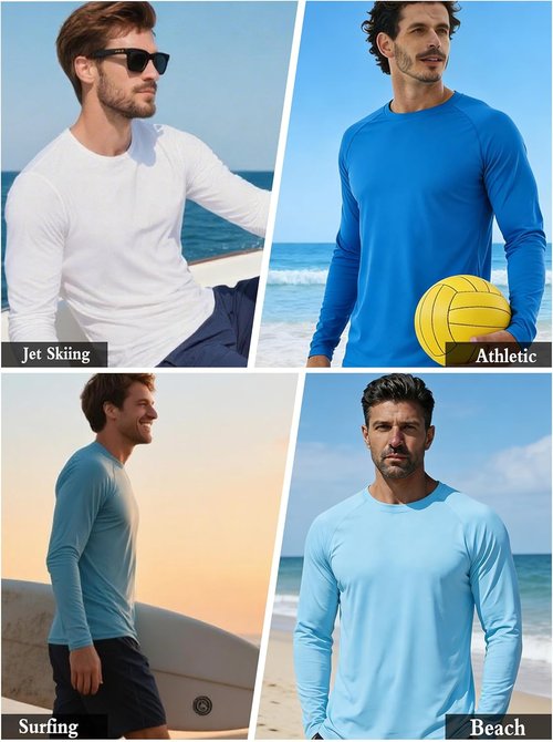 NEYOUQE Men's UPF 50+ Sun Protection Long Sleeve Rash Guard | Lightweight Quick-Dry Swim Top