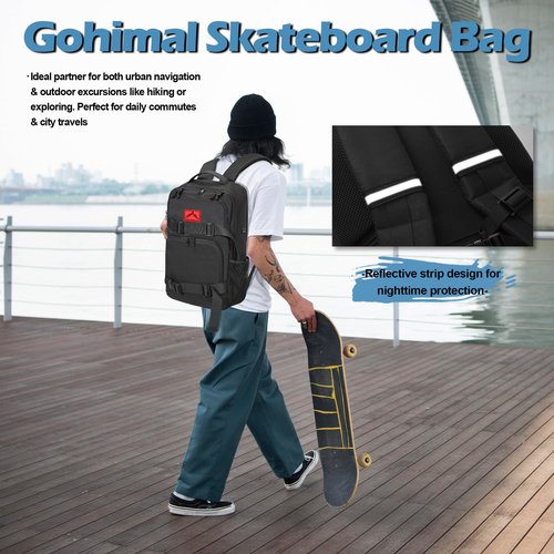 GoHimal Skateboard Backpack, Skateboard Bag Sports Backpack, Laptop Bag Multi-Sport Design for Men & Women