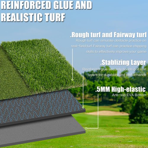 SIOTMERA Golf Hitting Mat-Premium Foldable Golf Mat with Shock-Absorbing EVA Base, Durable Dual-Turf for Indoor/Outdoor, Anti-Slip&Reinforced Glue, Ideal for Driving Range, Swing,Chipping Practice