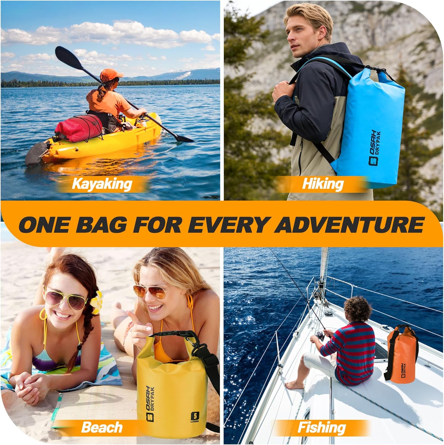 Skiennix Waterproof Dry Bag - Lightweight Roll Top Storage Backpack with Phone Case | 5L/10L/20L/30L/40L for Travel, Swimming, Kayaking, Camping & Beach