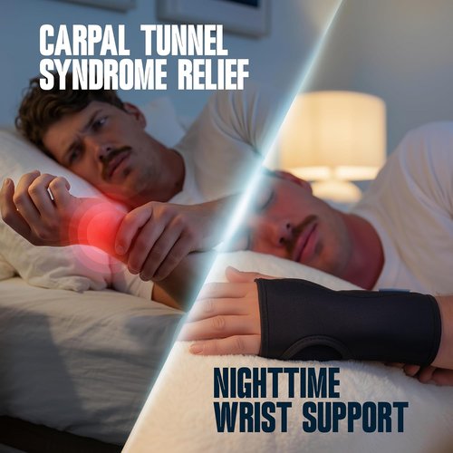 ComfyBrace Nighttime Wrist Brace - Pain Relief for Carpal Tunnel & Arthritis | Breathable Fabric, Fits Both Hands