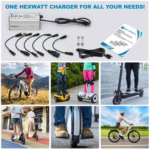 Hexwatt 54.6V 2A Charger for 48V Lithium-ion Battery ebike Electric Bike Electric Scooter Hoverboard Battery Charger Replacement with 6 Connectors