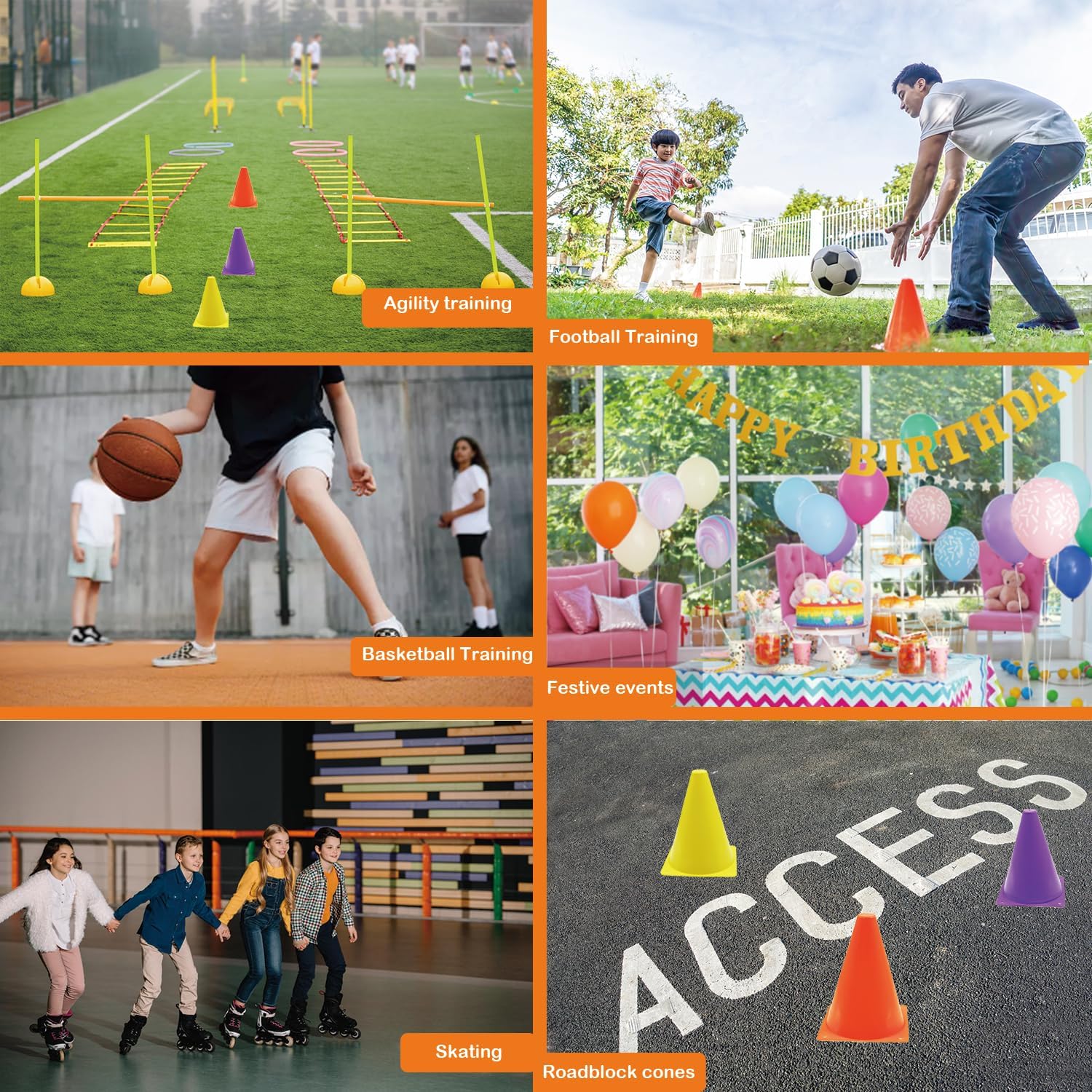 Skiennix Soccer Training Cones - 12/24/48 Pcs Multicolor 7" or 9" Field Cones for Sports Drills