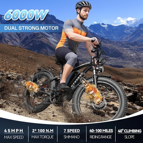 **Skiennix 6000W Peak Dual Motor Ebike - Fast 52V 34Ah Electric Bike for Adults | 45 MPH, 100 Miles, 24" Fat Tires**
