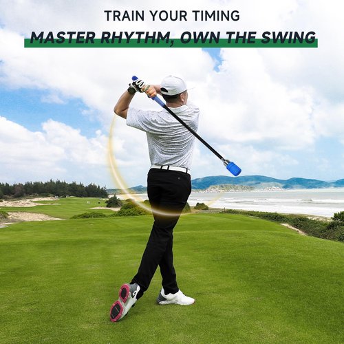 Sukubiui Golf Swing Trainer, Click Stick Golf Swing Training Aid for Inertia & Swing Rhythm Practice, Weighted Golf Trainer with Comfort Grip Helps Enhance Strength & Maintain Good Grip Habits, Blue