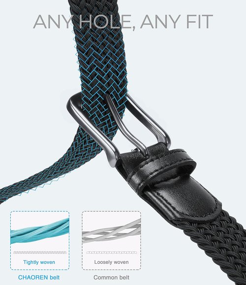 CHAOREN Men's Braided Stretch Golf Belt - Versatile 1 3/8" Design for Casual Pants & Shorts