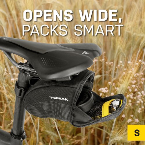 Topeak Aero Wedge Pack with Fixer F25 (Small) – Compact Aerodynamic Bike Saddle Bag with QuickClick Mount, Durable 1000D Nylon, Reflective Strip & Safety Light Clip