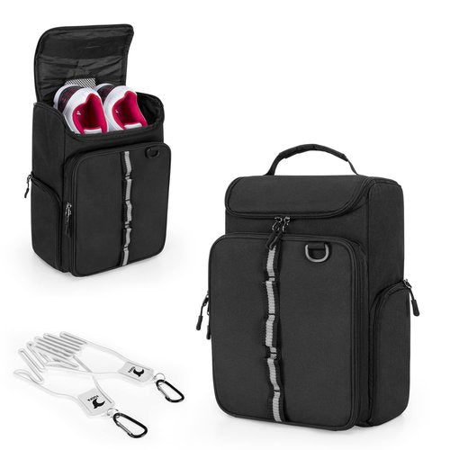 GOBUROS Golf Shoe Bag Holds A Pair of Shoes US Mens 14, Golf Shoe Carrier with Free Gloves Holders (A Pair), Front and Side Accessory Pockets for Tees, Gloves and Ball, Black