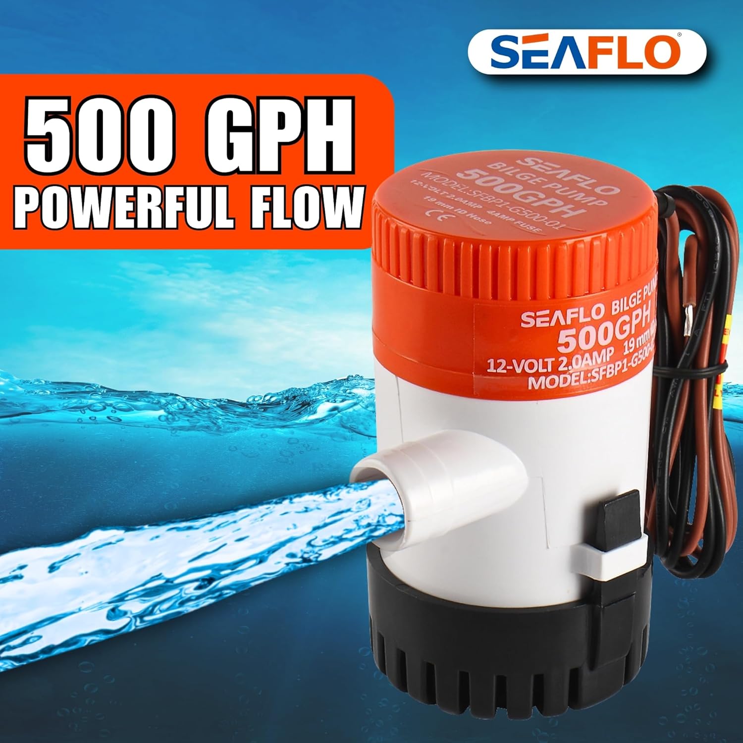 SEAFLO 01 Series 500 GPH Bilge Pump - 12V Marine Submersible Pump with Anti-Airlock Protection | 4-Year Warranty