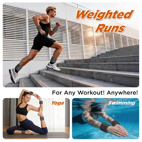 VOGOGE Magnetic Ankle Weights for Women Men Set of 2 (1 lb Each) Adjustable Wrist Weights for Pilates, Yoga, Workout and Daily Training, Graphite Gray & Silver Gray
