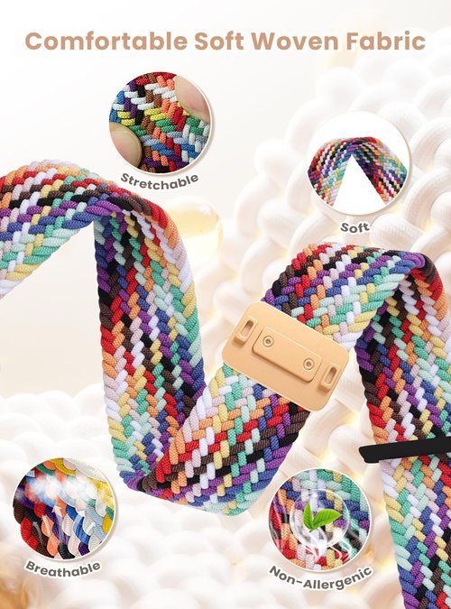 Yeahxing Braided Bands Compatible with Fitbit Versa 4/Fitbit Versa 3/Sense 2/Sense 1,Soft Stretchy Elastic Nylon Wristband Sport Loop Strap for Women Men