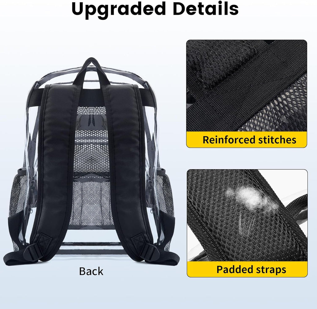 Vorspack Clear Backpack Heavy Duty PVC Transparent Backpack with Reinforced Strap for College Workplace - Black