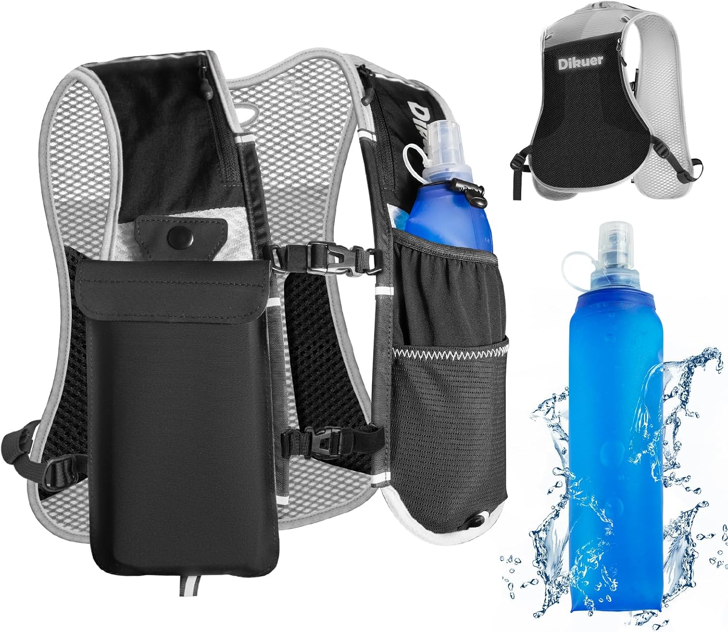 Skiennix Running Vest - Lightweight Hydration Pack with Waterproof Phone Pocket & 17oz Flask | Adjustable Reflective Design for Hiking & Jogging