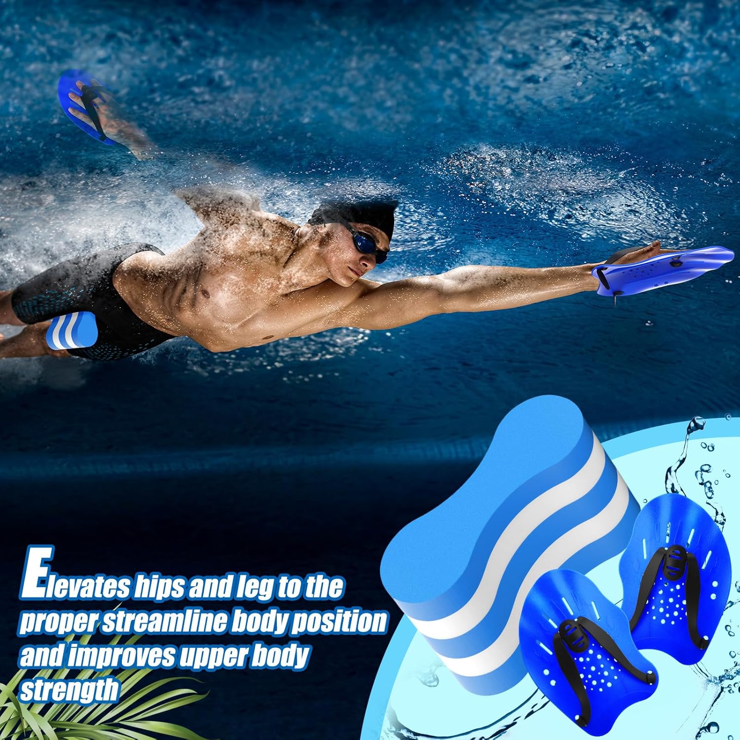 Skiennix Swim Training Equipment Kit - 4 Pcs Pull Buoy & Hand Paddles with Mesh Backpack for Adults