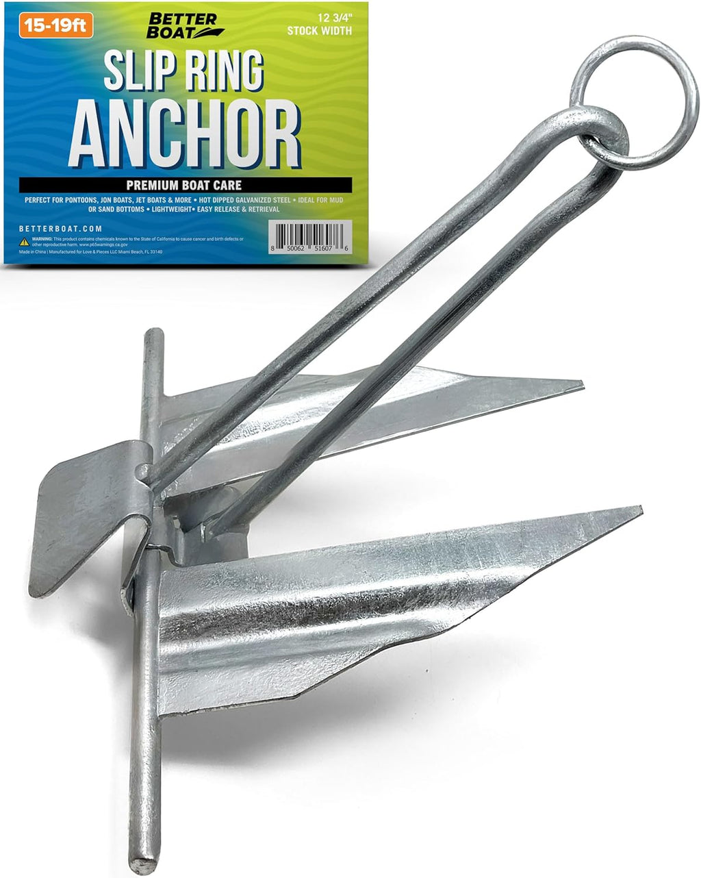 Boat Anchor - Galvanized Steel Marine Grade with Slip Ring | 5 lb Fluke Design for Pontoon & Small Boats