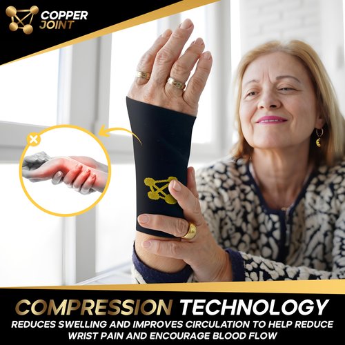 CopperJoint Wrist Brace for Carpal Tunnel Pair, Medium- Adjustable Compression Support for Men & Women-Elastic Hand Support Pain Wrist Splint for Tendonitis, Arthritis, Sprain for Day & Night Use
