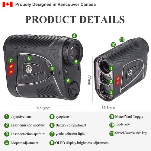 Fetch Falcon OLED Golf Rangefinder(High Precision, Slope Mode with Scan) Pole Flag Locking Vibration (Up to OLED 2500 YD Golf Laser Rangefinder Powerful Magnet Black)