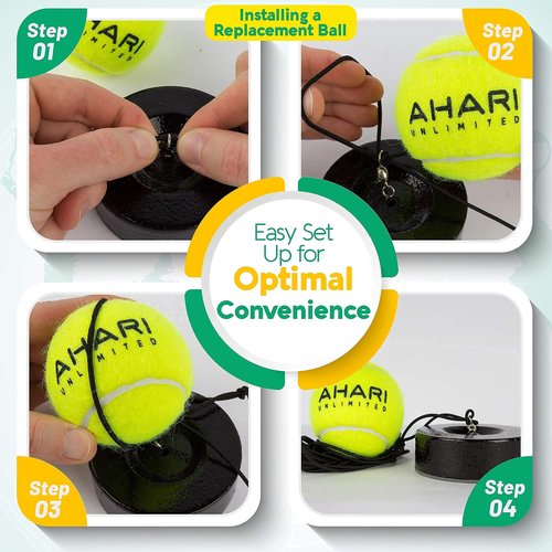 Ahari Unlimited Premium Tennis Trainer Set, Pro Rebounder with Metal Base in a Carrying Cylinder, 3 Replacement Rebound Balls, & Wristband, Portable Tennis Practice Equipment for Solo Training