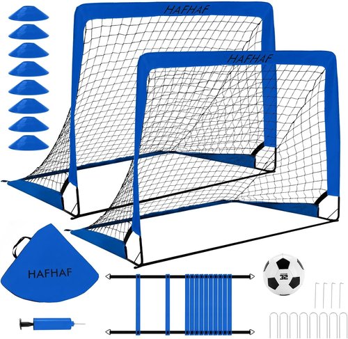 HAFHAF Portable Soccer Goals - 4x3 ft Kid-Friendly Set with Ball, Ladder & Cones for Outdoor Fun