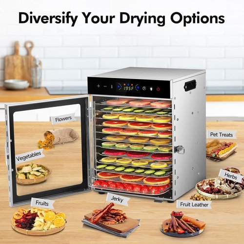 Food Dehydrator Machine - Skiennix 12 Stainless Steel Trays | 1000W with 24H Timer & 195℉ Control for Jerky, Fruits, & Herbs