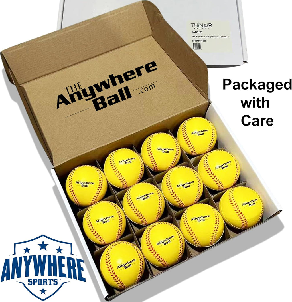 Thin Air Brands Anywhere Ball - Foam Training Baseball/Softball (12 Pack) | Perfect for All Skill Levels