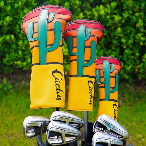 LZFAN Golf Club Head Cover Golf Head Covers Driver Headcover Wood Headcover Leather Patchwork Cactus