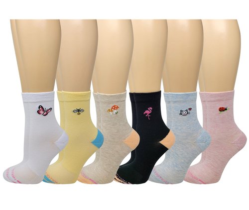 Dr. Motion Women Mid-Crew Compression Socks With Half-Cushion And Breathable Arch Support 6 Pairs (Assorted A)