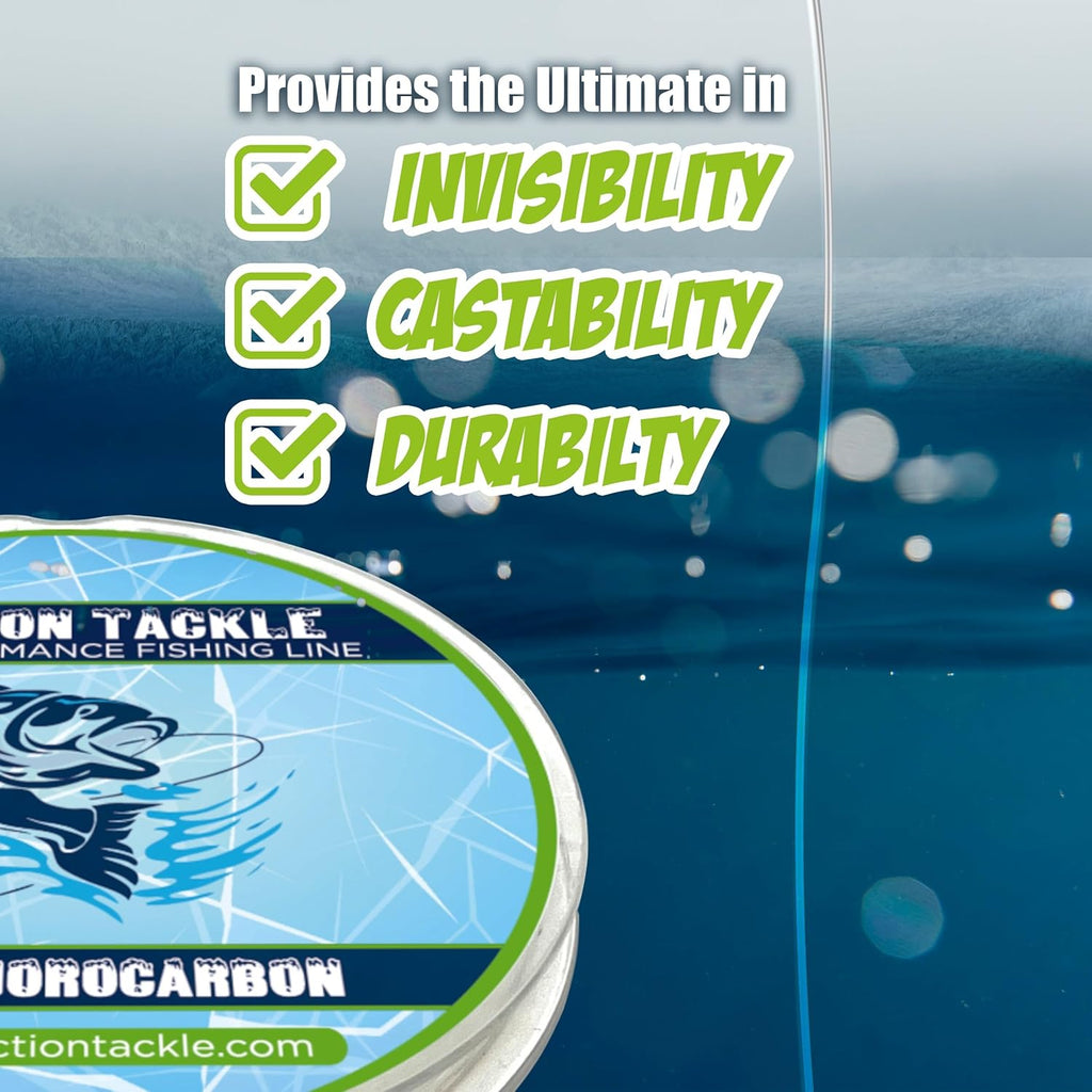 Reaction Tackle Ice Fluorocarbon Fishing Line - High Strength & Abrasion-Resistant, Fast-Sinking, Virtually Invisible
