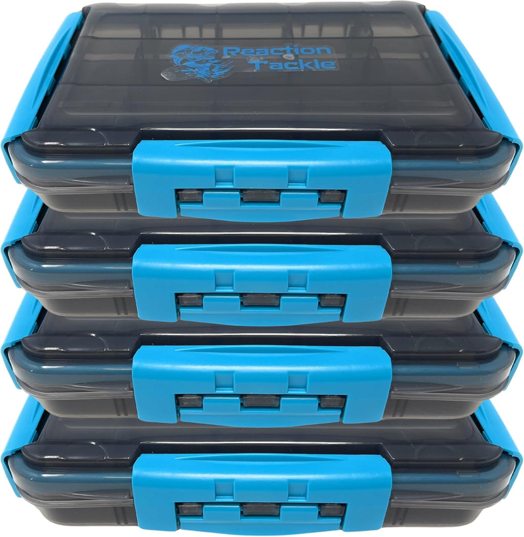 Reaction Tackle Ultimate Waterproof Tackle Box - 4-Pack of 3-Clip Trays with Removable Dividers for Easy Organization